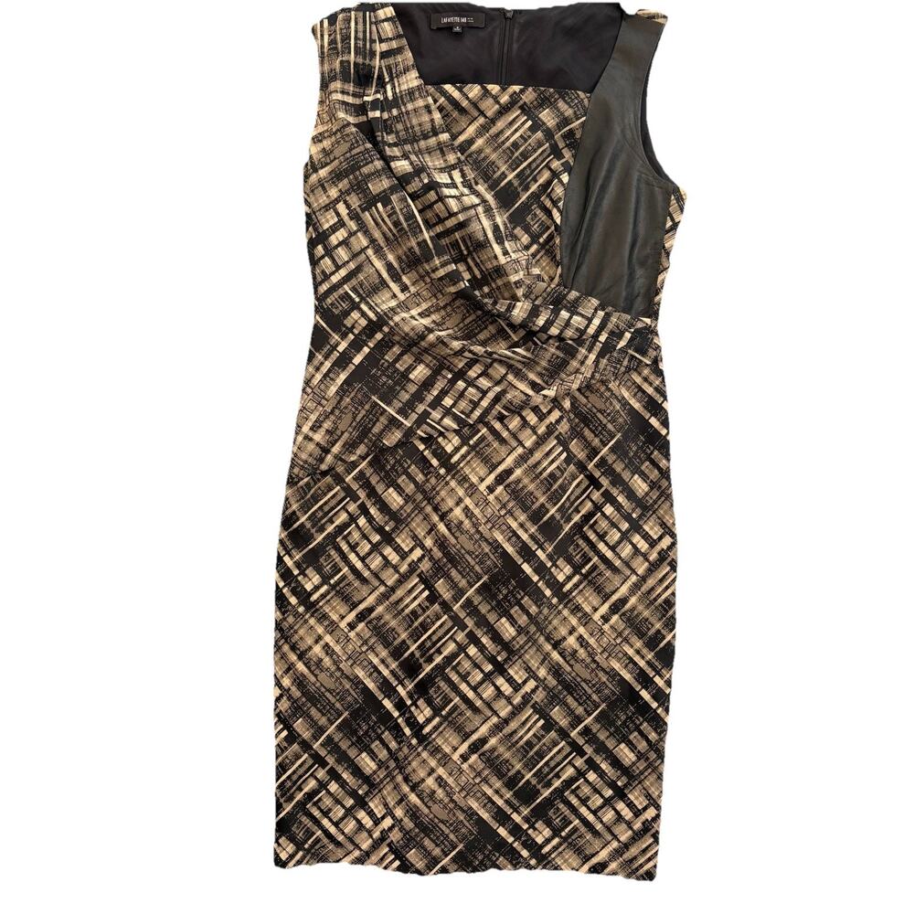 Lafayette 148 Black Leather Panel Sheath Dress Womens 4 Minimalist Moto Party
